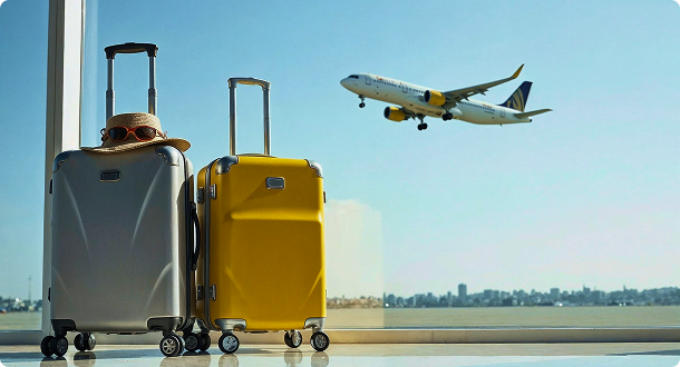 Luggage and airplane