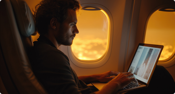 Businessman on plane
